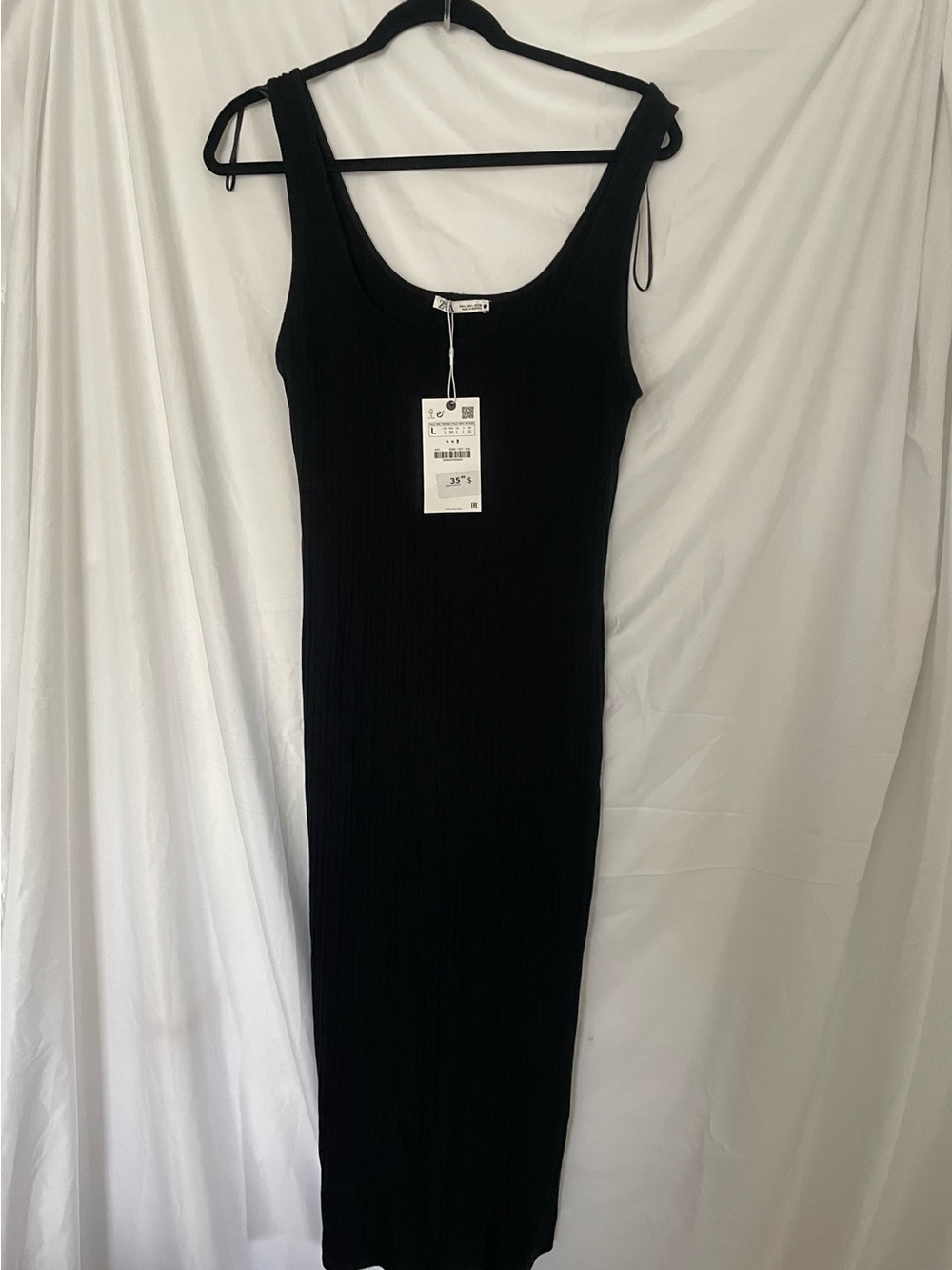 Zara Black Ribbed Scoop Midi Dress